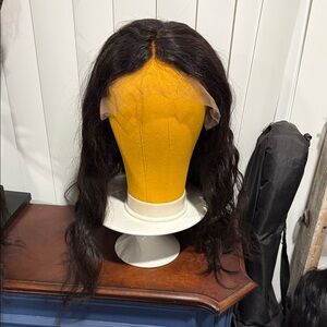 Human Hair 22” Luxurious Dark Brown Leather Strap Wavy Hair Wig